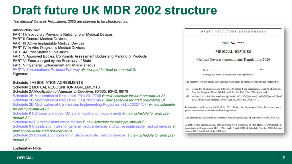 MHRA draft future UK MDR 2002 structure slide image