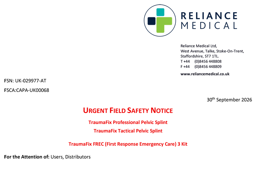 Reliance Medical Field Safety Notice 30 September 2026 image